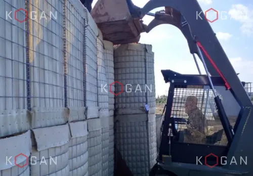 Механизированное заполнение насыпных габионов